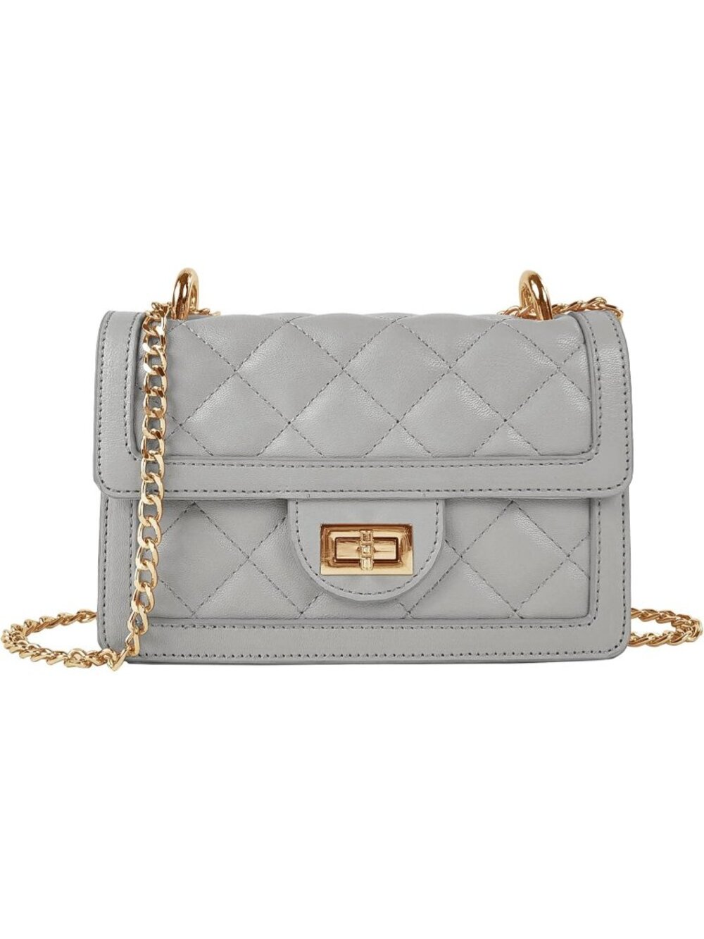 Women's Grey Small Quilted Imported Cross Body Mini Shoulder Bag Purse